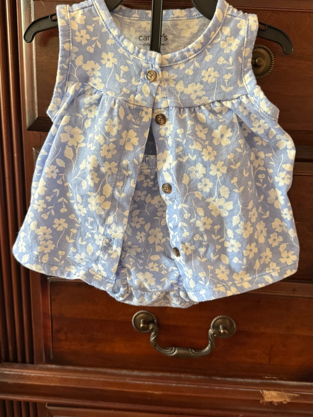 Carter's Blue and White Floral Button-Front Tank with Matching Bloomers